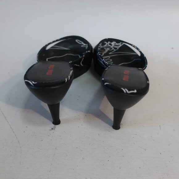 Authentic Miu Miu Black White Floral Graphic Image Slip-On Mule Heel 37.5 US/7.5 - Picture 11 of 15